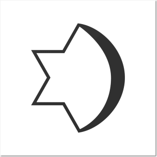 Combination of Star of David with Crescent religious symbols in black flat design icon Posters and Art